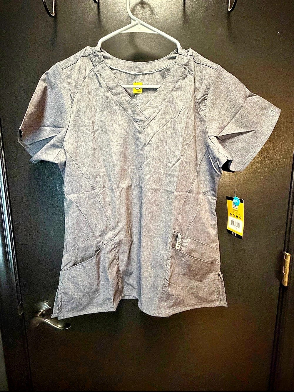 WonderWink WonderWink W123 Stylized V-Neck Scrub Top Gray Small NWT